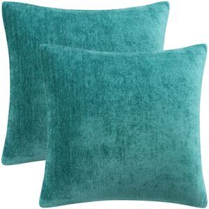 Set of 2 Soft Chenille Throw Pillow Covers Water Repellent16"x16" Peacock Blue